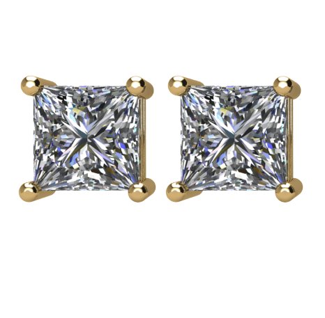 14K Gold Natural Diamond Square 4-Prong Stud Earrings – 2.75x2.75mm - Yellow Gold - view 2