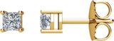 14K Gold Natural Diamond Square 4-Prong Stud Earrings - White Gold
