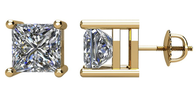 14K Gold Natural Diamond Square 4-Prong Stud Earrings – 2.75x2.75mm - Yellow Gold