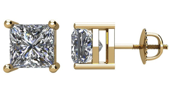 14K Gold Natural Diamond Square 4-Prong Stud Earrings – 2.75x2.75mm - Yellow Gold