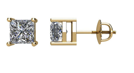 14K Gold Natural Diamond Square 4-Prong Stud Earrings – 2.75x2.75mm - Yellow Gold