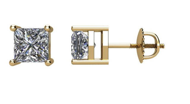14K Gold Natural Diamond Square 4-Prong Stud Earrings – 2.75x2.75mm - Yellow Gold