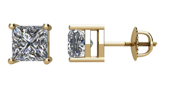 14K Gold Natural Diamond Square 4-Prong Stud Earrings – 2.75x2.75mm - Yellow Gold