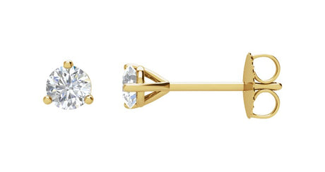 14K Gold Natural Diamond Round 3-Prong Cocktail-Style Stud Earrings – up to 1 1/2 CTW - Yellow Gold