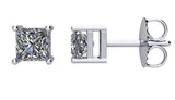 14K Gold Natural Diamond Square 4-Prong Stud Earrings - White Gold