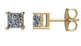 14K Gold Natural Diamond Square 4-Prong Stud Earrings - Yellow Gold