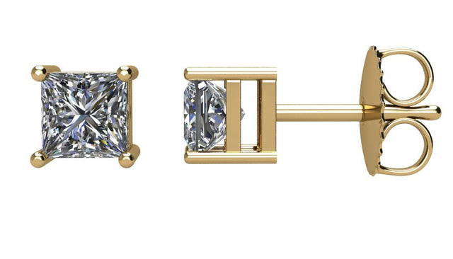 14K Gold Natural Diamond Square 4-Prong Stud Earrings - Yellow Gold