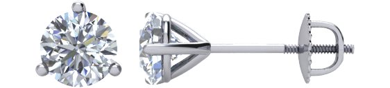 14K Gold Natural Diamond Round 3-Prong Cocktail-Style Stud Earrings - White Gold