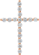 14K Gold Round Natural Diamond Cross Necklace or Pendant – up to 1 1/4 CTW - Rose Gold