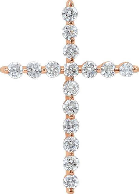 14K Gold Round Lab-Grown Diamond Cross Necklace or Pendant - Rose Gold