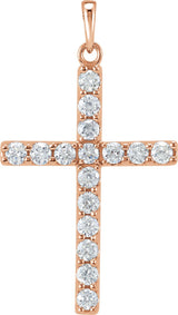 14K Gold Round Lab-Grown Diamond Accented Cross Necklace or Pendant - Rose Gold