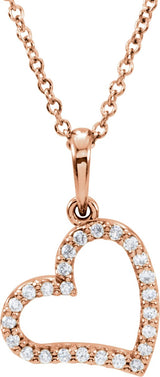 14K Gold Round Natural Diamond Heart Necklace or Pendant - Rose Gold