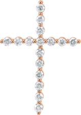 14K Gold Round Natural Diamond Cross Necklace or Pendant – up to 1 1/4 CTW - Rose Gold