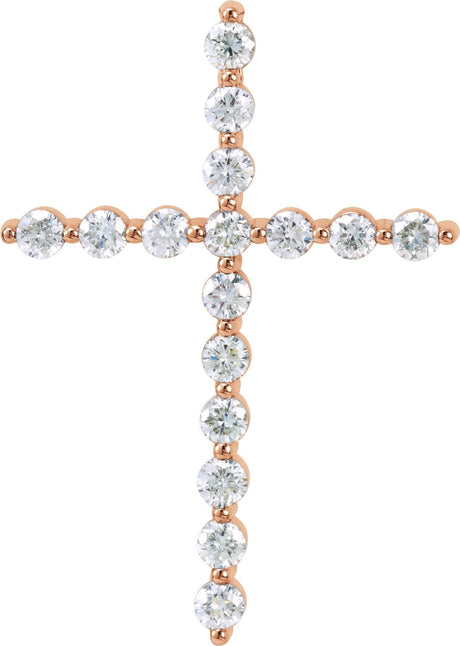 14K Gold Round Lab-Grown Diamond Cross Necklace or Pendant - Rose Gold