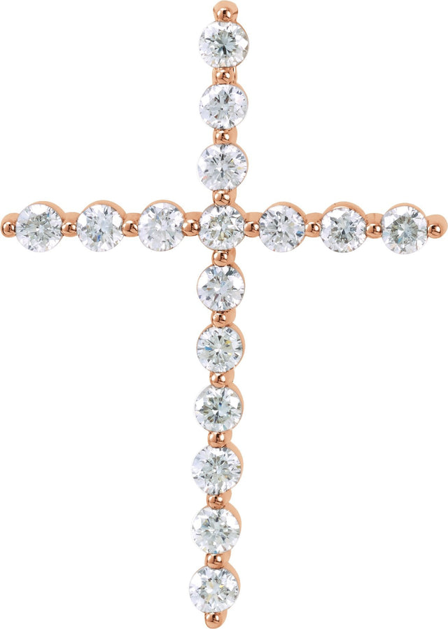14K Gold Round Lab-Grown Diamond Cross Necklace or Pendant - Rose Gold