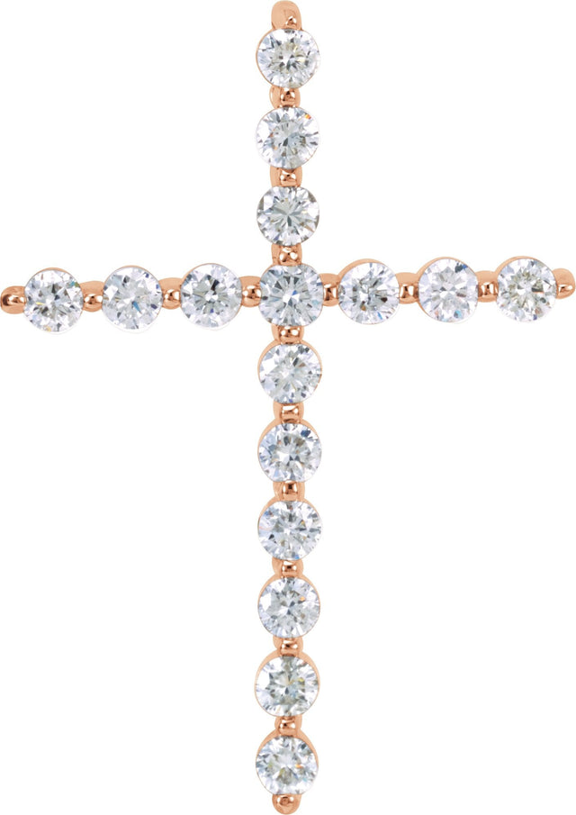 14K Gold Round Lab-Grown Diamond Cross Necklace or Pendant - Rose Gold