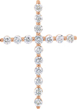 14K Gold Round Natural Diamond Cross Necklace or Pendant – up to 1 1/4 CTW - Rose Gold