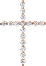 14K Gold Round Natural Diamond Cross Necklace or Pendant – up to 1 1/4 CTW - Rose Gold