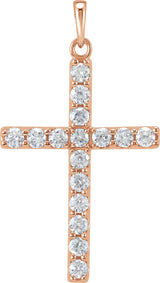 14K Gold Round Lab-Grown Diamond Accented Cross Necklace or Pendant - Rose Gold