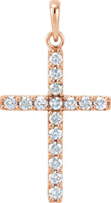 14K Gold Round Lab-Grown Diamond Accented Cross Necklace or Pendant - Rose Gold