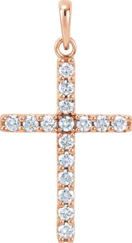 14K Gold Round Lab-Grown Diamond Accented Cross Necklace or Pendant - Rose Gold