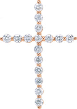 14K Gold Round Natural Diamond Cross Necklace or Pendant – up to 1 1/4 CTW - Rose Gold