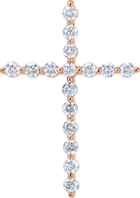 14K Gold Round Natural Diamond Cross Necklace or Pendant – up to 1 1/4 CTW - Rose Gold