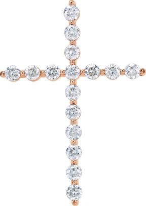 14K Gold Round Natural Diamond Cross Necklace or Pendant – up to 1 1/4 CTW - Rose Gold