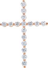14K Gold Round Lab-Grown Diamond Cross Necklace or Pendant - Rose Gold