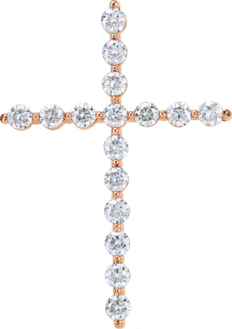 14K Gold Round Lab-Grown Diamond Cross Necklace or Pendant - Rose Gold