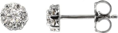 14K Gold Round Natural Diamond Cluster Earrings VII - White Gold