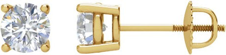 14K Gold Natural Diamond Round 4-Prong Stud Earrings – 3.9-5.75mm Stones - Yellow Gold