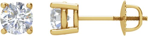 14K Gold Natural Diamond Round 4-Prong Stud Earrings – 3.9-5.75mm Stones - Yellow Gold