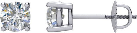 14K Gold Natural Diamond Round 4-Prong Stud Earrings – 3.9-5.75mm Stones - White Gold