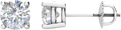 14K Gold Natural Diamond Round 4-Prong Stud Earrings – 3.9-5.75mm Stones - White Gold