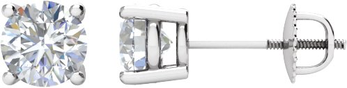 14K Gold Natural Diamond Round 4-Prong Stud Earrings – 3.9-5.75mm Stones - White Gold