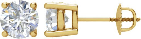 14K Gold Natural Diamond Round 4-Prong Stud Earrings – 3.9-5.75mm Stones - Yellow Gold