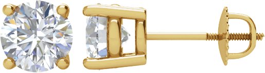 14K Gold Natural Diamond Round 4-Prong Stud Earrings – 3.9-5.75mm Stones - Yellow Gold