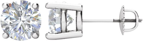 14K Gold Natural Diamond Round 4-Prong Stud Earrings – 3.9-5.75mm Stones - White Gold