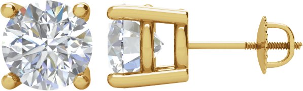 14K Gold Natural Diamond Round 4-Prong Stud Earrings – 2.8-6.3mm Stones - Yellow Gold