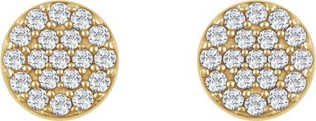 14K Gold Round Natural Diamond Cluster Earrings II - Yellow Gold - view 2