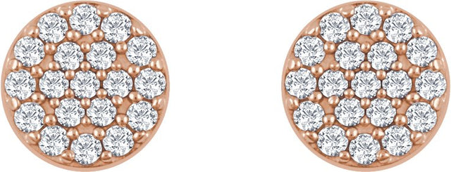14K Gold Round Natural Diamond Cluster Earrings II - Rose Gold - view 2