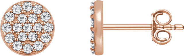 14K Gold Round Natural Diamond Cluster Earrings II - Rose Gold