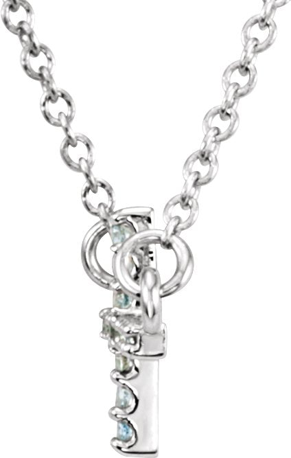 14K Gold Round Natural Aquamarine Sideways Cross Necklace - White Gold - view 2