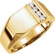 14K Gold Round Natural Diamond Geometric Signet Ring - Yellow Gold