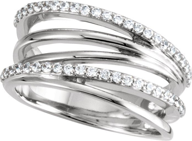 Platinum Round Natural Diamond Accented Criss-Cross Ring II - view 2