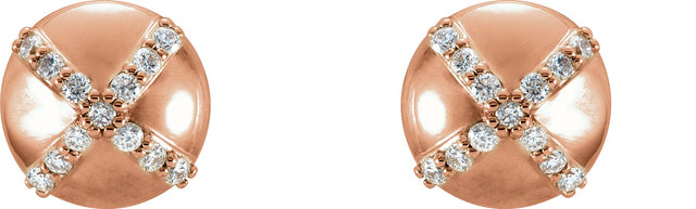 14K Gold Round Natural Diamond Accented Stud Earrings - Rose Gold - view 2