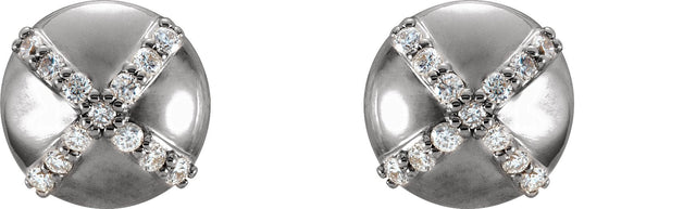 Platinum Round Natural Diamond Accented Stud Earrings - view 2