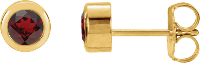 14K Gold Natural Mozambique Garnet Round Bezel-Set Birthstone Stud Earrings - Yellow Gold