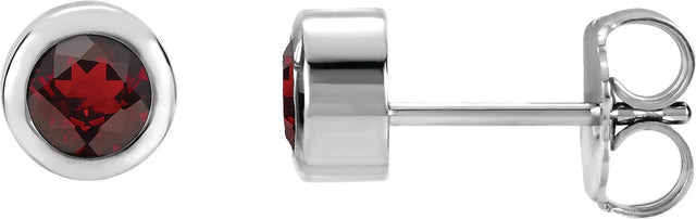 14K Gold Natural Mozambique Garnet Round Bezel-Set Birthstone Stud Earrings - White Gold